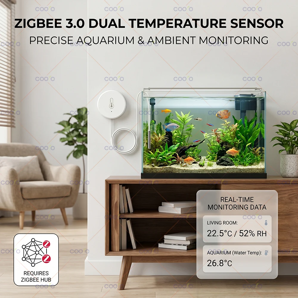 Фото Датчик температуры и влажности Tuya Zigbee NTC для бассейнов, ванн, холодильников, морозильных камер, измерения температуры жидкостей, совместимый с Z2M Smart Life Hub №4