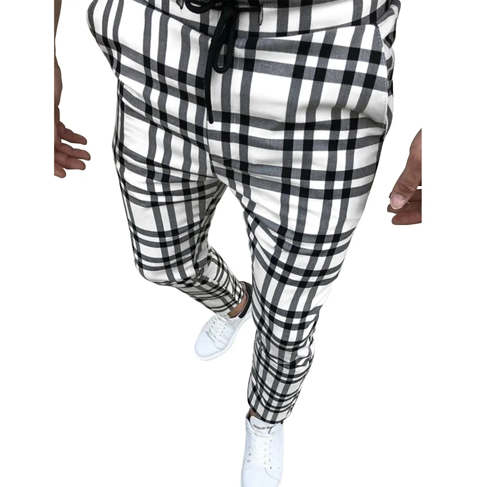 Jogger Pencil Pants Men's Casual Pants Plaid Trousers Fashion Drawstring Men's Cargo Pants Fitness Gyms Sweatpants Men's Clothes