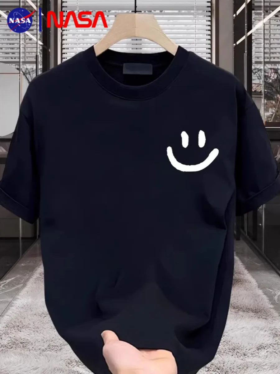 Smiley Face Print T-shirt Short sleeve Men's 2024 Summer New Simple and Versatile Cotton Half Sleeve Korean Sle Trendy