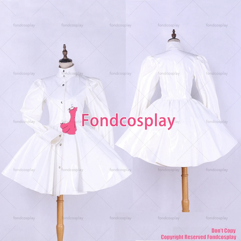 

fondcosplay adult sexy cross dressing sissy maid short Dress Gothic Lolita Punk White heavy Pvc Dress Costume Custom-made[G535]