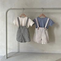 2022 summer new kids plaid shorts cotton baby strap pants casual boys overalls loose infant girl shorts baby sleeveless jumpsuit