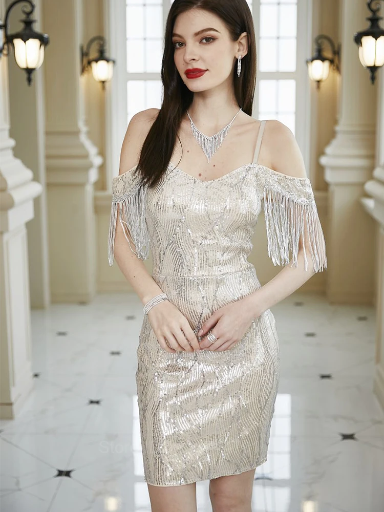Новинка 2024 облегающее серебристое платье с блестками женское сексуальное