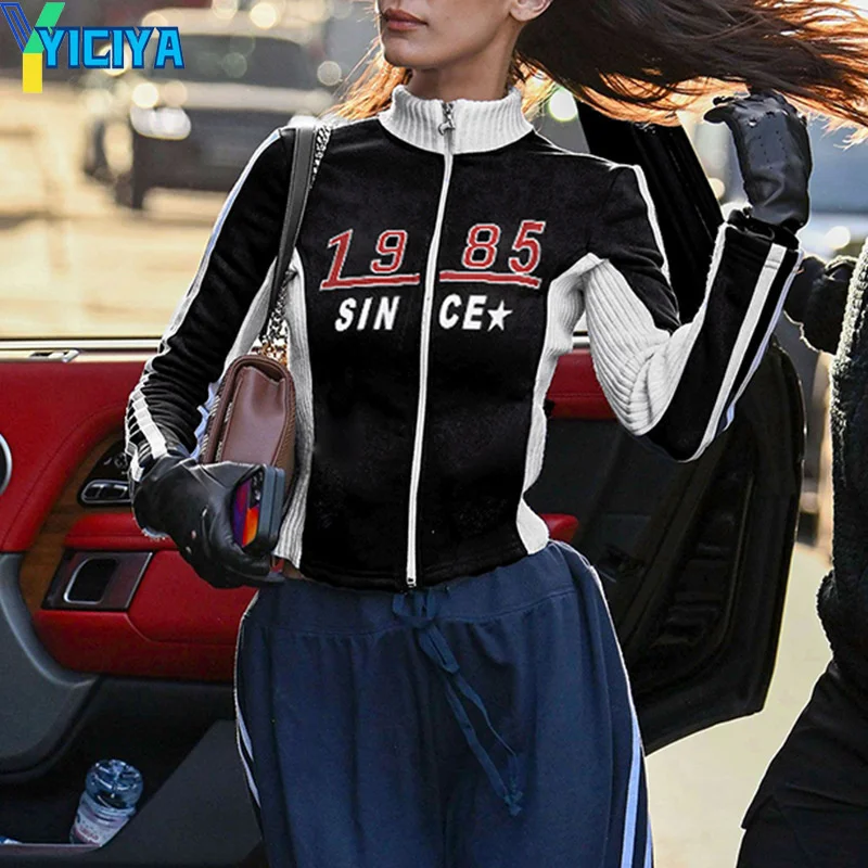 

yiciya jacket new racing Motorcycle Vintage Bomber Women Varsity Jacket University Coat y2k crop top streetwear zip up outfits