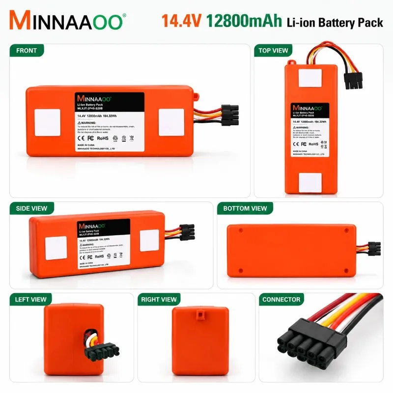 Фото Литий-ионный аккумулятор MINNAAOO 14,4 В, 12800 мАч для роботов-пылесосов Xiaomi Roborock S50 S51 S55 S60 S65 S5 MAX S6, замена №3