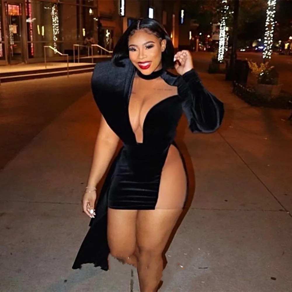

Black Girls Velvet One Shoulder Short Prom Dresses Long Sleeve Sext Mini Graduation Party Gowns White Cocktail Dress Women