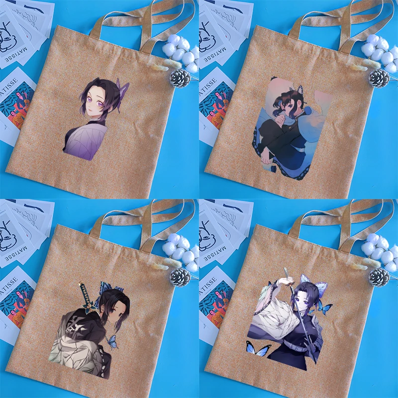 

Сумка-тоут холщовая с логотипом на заказ, Большой Вместительный саквояж в стиле аниме для продуктов, дизайнерская Студенческая многоразова...