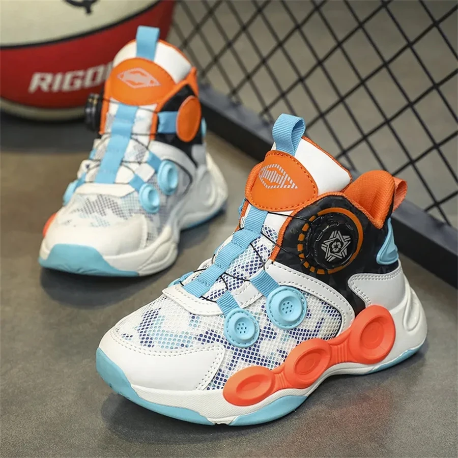 Kids Basketball Shoes New Mesh Breathable Rotating Button Children's sneakers Cushioning Training Athletic Basketball Sneakers