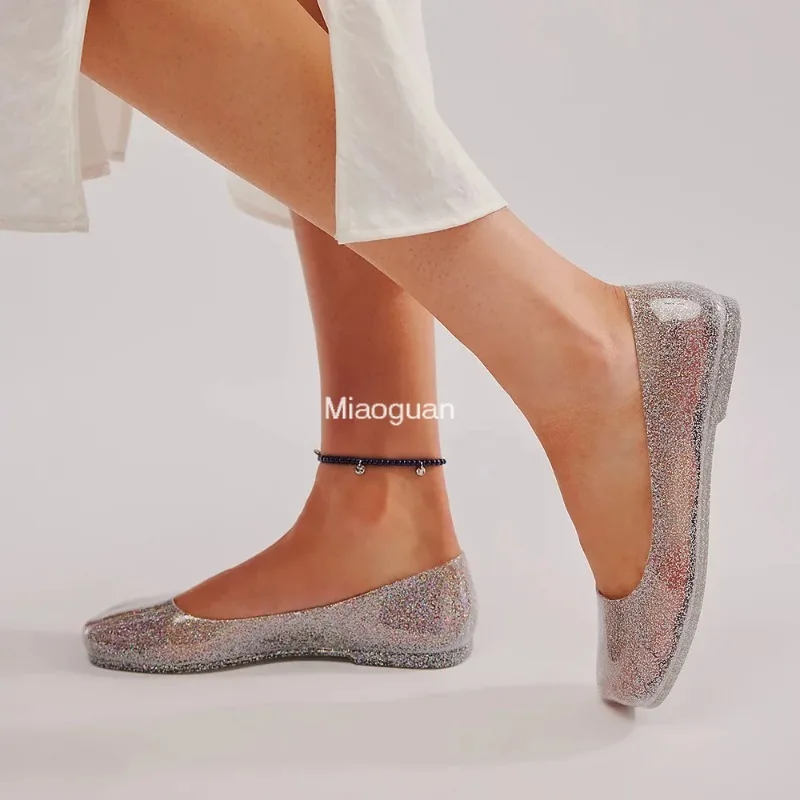 Женские сандалии весенне-летние прозрачные туфли из ПВХ с квадратным носком