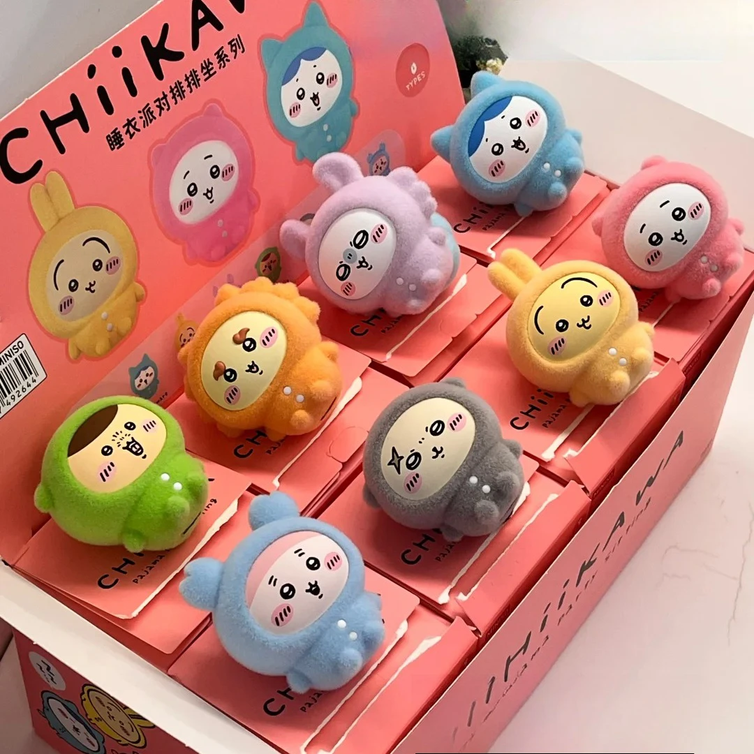 Фото MINISO chiikawa Pajama Party Sitting Row Series слепая коробка милая плюшевая виниловая кукла загадочная коробка аниме фигурки коллекция модель игрушки №1
