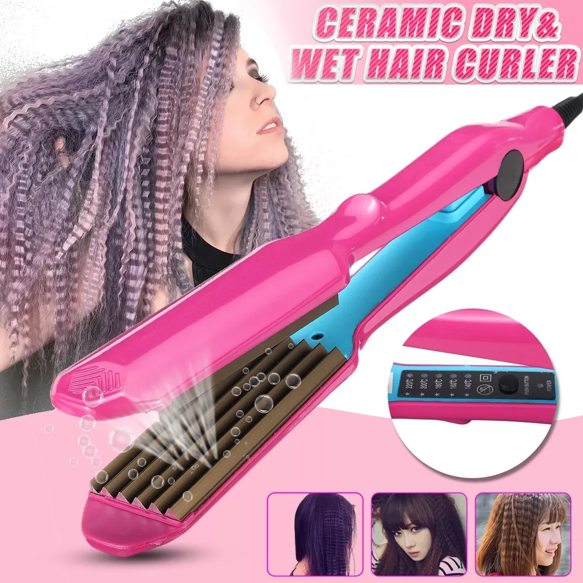 New in Hair Crimper Curler Dry & Wet Use Corrugated Irons Ceramic Curling Iron with Temperature Control Waving Tool free shi