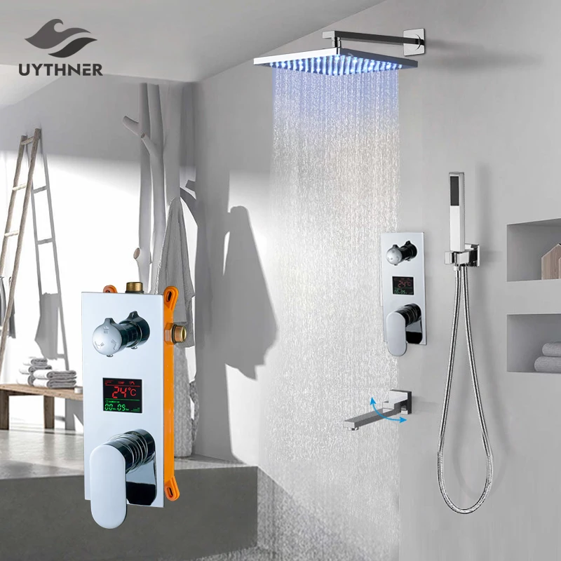 

Душевая система Uythner с настенным креплением, скрытая хромированная система для ванной комнаты, «Водопад», смеситель для душа, кран