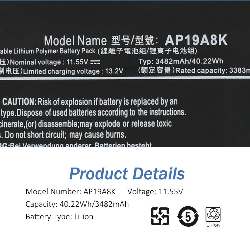 Аккумулятор ETESBAY AP19A8K 40 22 Втч совместимый с Acer Chromebook Spin 11 CP311-1H CP311-2H CP311-1HN R752TN-C07T