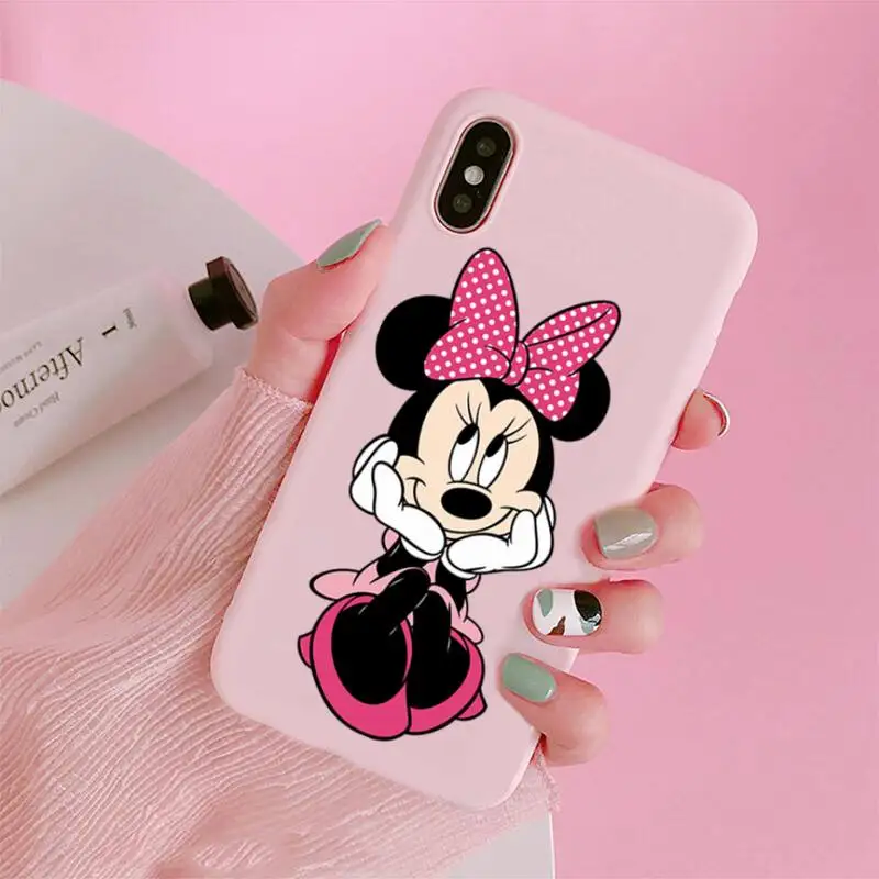Mickey and Minnie Mouse Phone Case For iphone 13 12 11 Pro Max Mini XS 8 7 6 Plus X SE 2020 XR Matte Candy Pink Silicone cover