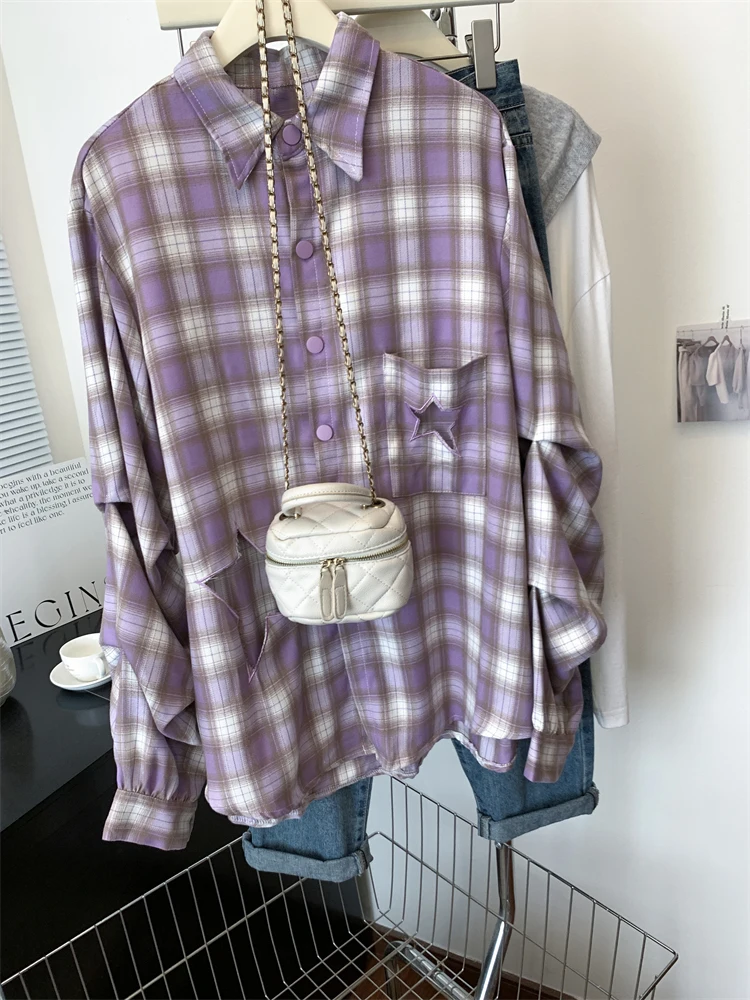 Fat Sister Plus size Design Sense XINGX Рубашки в клетку с вырезами Верхняя одежда для женщин Весна