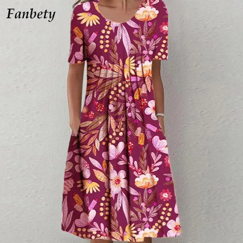 

Женское элегантное дизайнерское платье с рисунком, летнее модное пляжное платье с круглым вырезом, женское повседневное ТРАПЕЦИЕВИДНОЕ ПЛАТЬЕ С Коротким Рукавом, 2023