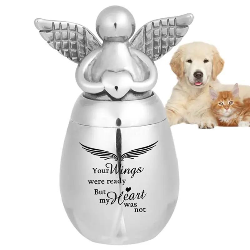 

Pet Urn Ashes Pot Stainless Steel Silver Angel Head Commemorative Cinerary Pet Memorial Hall Family Cremation Coffin Bird Dog