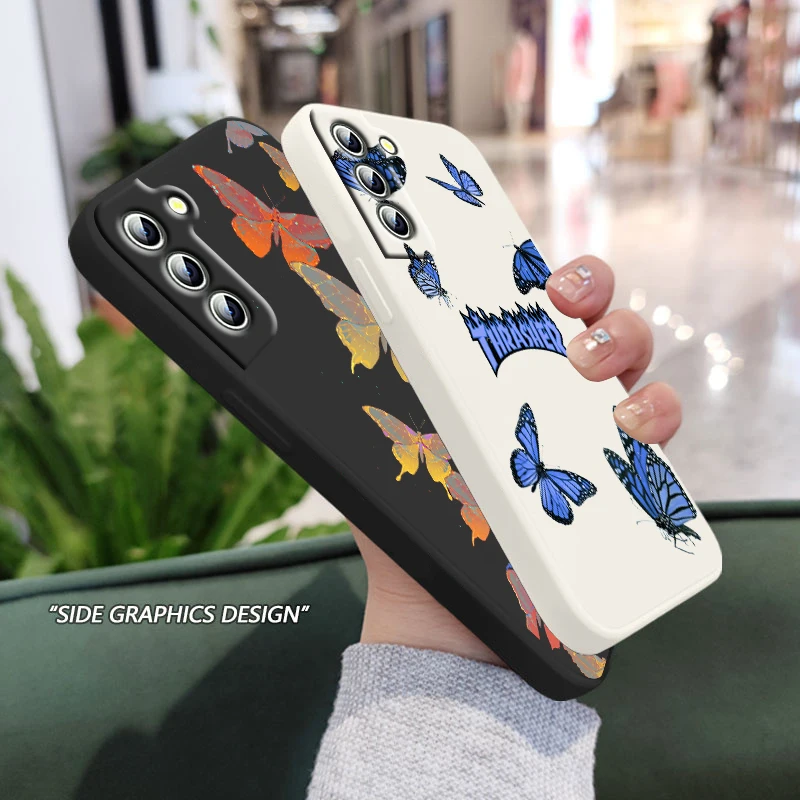 

Beautiful Flower Butterfly Phone Case For Samsung Galaxy S22 S21 S20 Pro FE S10 Note 20 10 Plus Lite Ultra Liquid Rope Cover