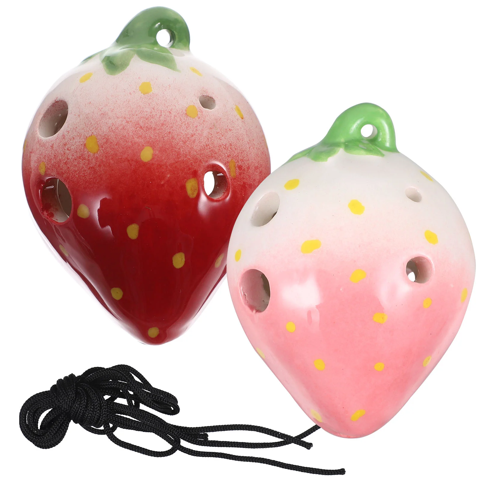 

2 Sets Strawberry Fruit Ocarina Mini Gifts Creative Beginner Modeling Musical Instrument Practice Porcelain 6-hole Toddler Wind