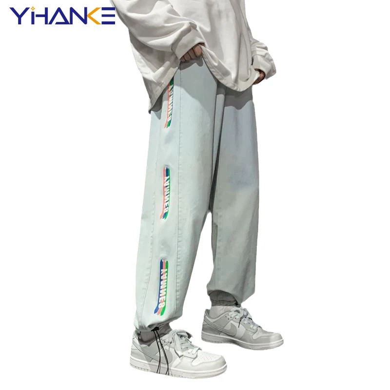 Spring and Autumn New Side Printing Trend Men's Jeans Straight Pants Loose Wide-leg Jeans Large Size Hip-hop Street Men Clothing