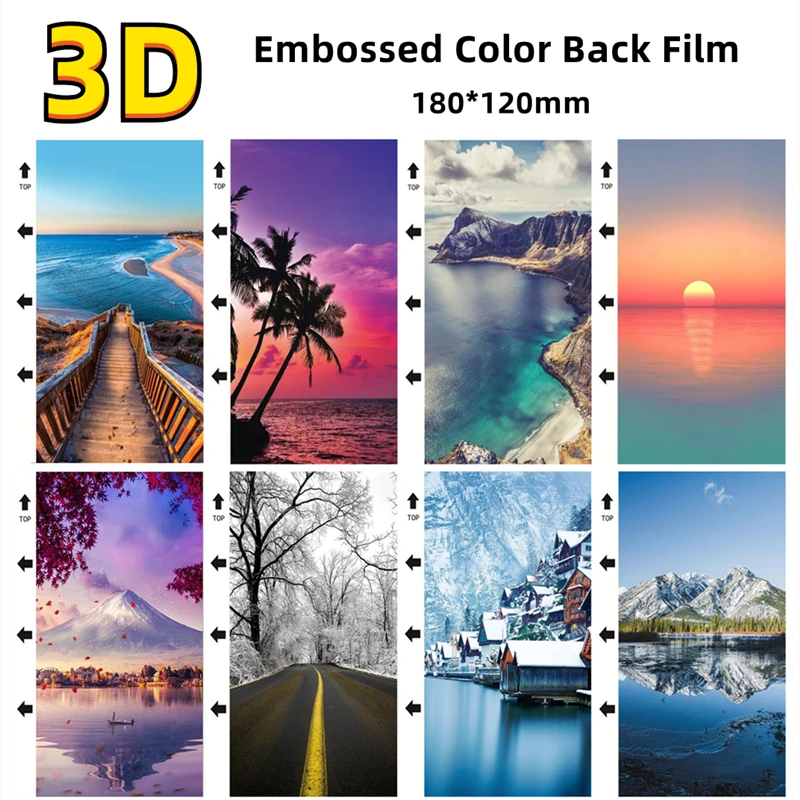 

10-50PCS 3D Embossed Color Sticker Back Cover Protector for Cutting Machine Rear Phone Scenery Pattern Decorative Back Skin