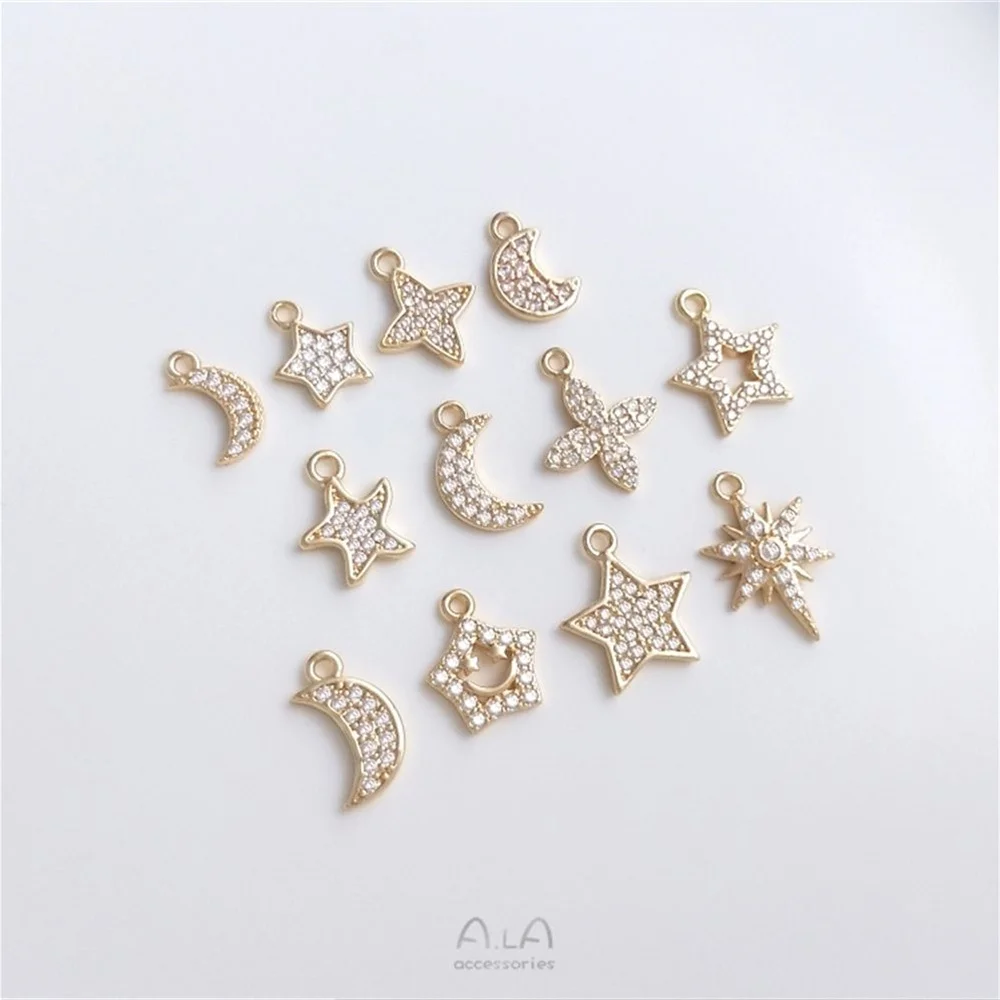 

14K gold micro-set zirconia stars moon mansard series small charm diy bracelet earrings jewelry pendant