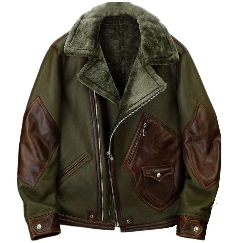 Мужская Меховая куртка из 100% натуральной кожи в стиле ретро