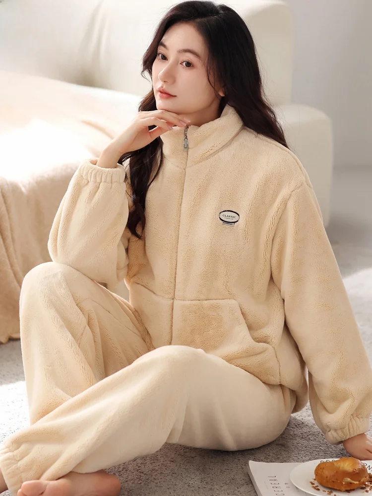 Langsha пижамы из кораллового флиса женские осенне-зимние утолщенные фланелевые на