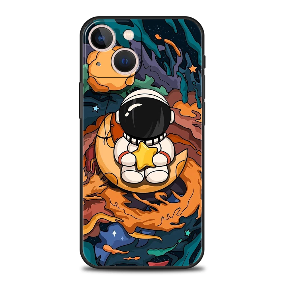 Cartoon Astronaut Luxury Phone Case Cover For iPhone 14 13 12 11 Pro Max 8 7 Plus X XR XS Max SE 2020 Mini Shockproof Soft Shell