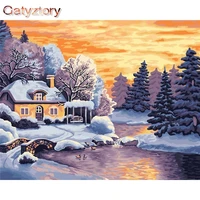 gatyztory modern painting by numbers with frame for handiwork paintings on number snow sceney painting numbers wall artwork