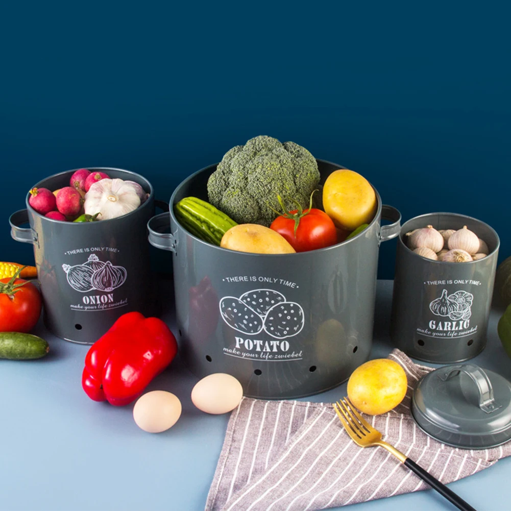 

Potato Vegetable Food Produce Saver Containers With Lid Fresh-Keeping Sealed Storage Bucket Kitchen Garlic Organizer