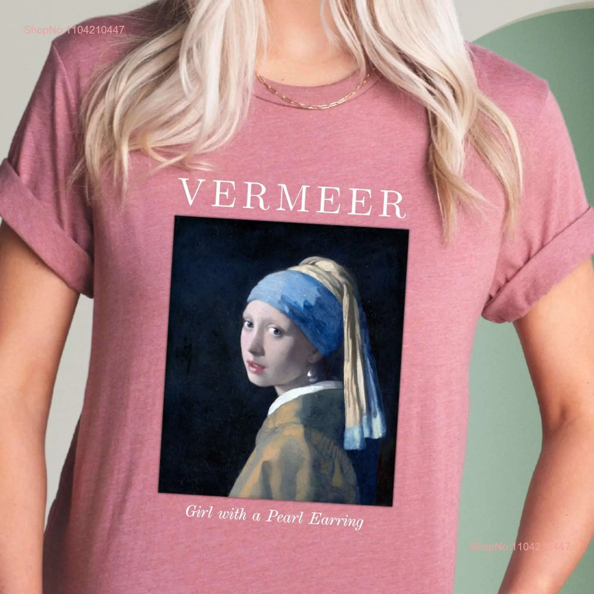 Фото Футболка с жемчужными серьгами для девочек Vermeer Art Lover, винтажная футболка в стиле Ренессанс с длинными или короткими рукавами для учителя №1