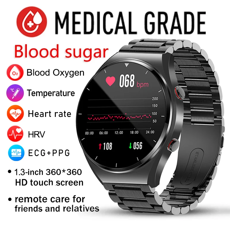 

Новинка 2023, неинвазивные умные часы с функцией измерения глюкозы в крови, мужские спортивные фитнес-часы с сенсорным экраном, умные часы с Bluetooth для Android и ios