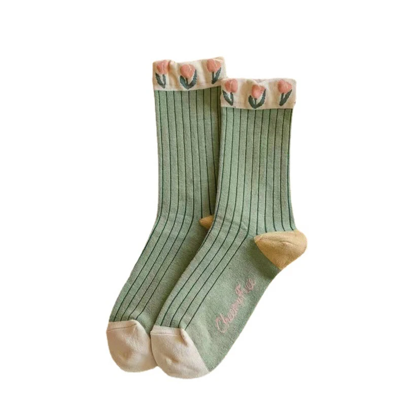 New Women Socks Korean Cotton Socks Girls Frilly Ruffle Cute Sweet Breathable Kawaii Crew Socks Girls  Style Flower Trend Casual