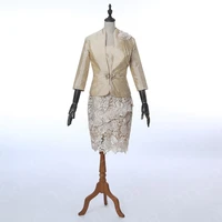 classic real sample mother dresses lace with jacket wedding party gowns knee length mother of the bride dresses scoop neckline