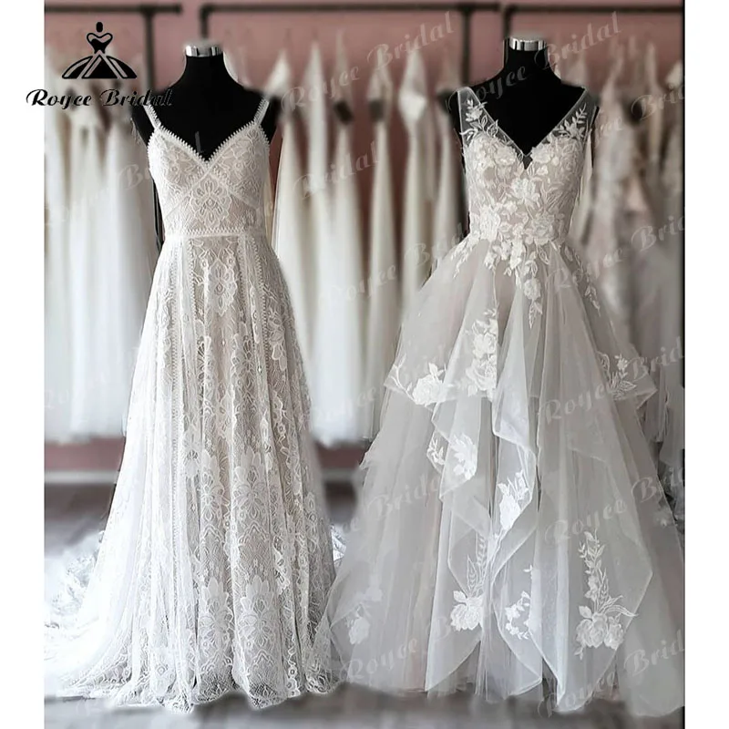 

trouwjurk Elegant Spaghetti Straps Blush Pink Wedding Dress V Neck Lace Backless Court Train Beach Bridal Gown vestido de noiva