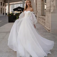 elegant wedding dress sweetheart puff sleeves bridal gowns lace up organza satin a line brides dresses vestidos de novia
