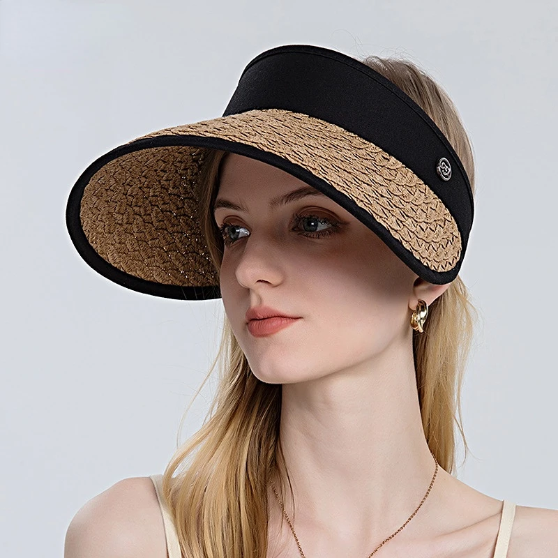 

Шляпа от солнца Соломенная женская, Повседневная модная пляжная панама для отдыха на открытом воздухе, соломенная, с пустым верхом, лето 2022