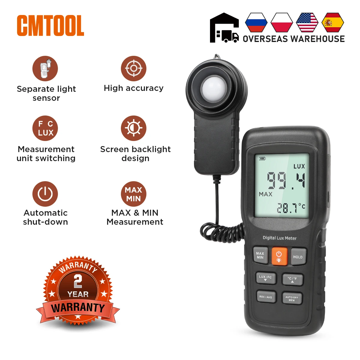 CMTOOL Split Type High Precision Photometer Digital Illuminance Meter 0~200000Lux  Illumination Instruments For Measuring