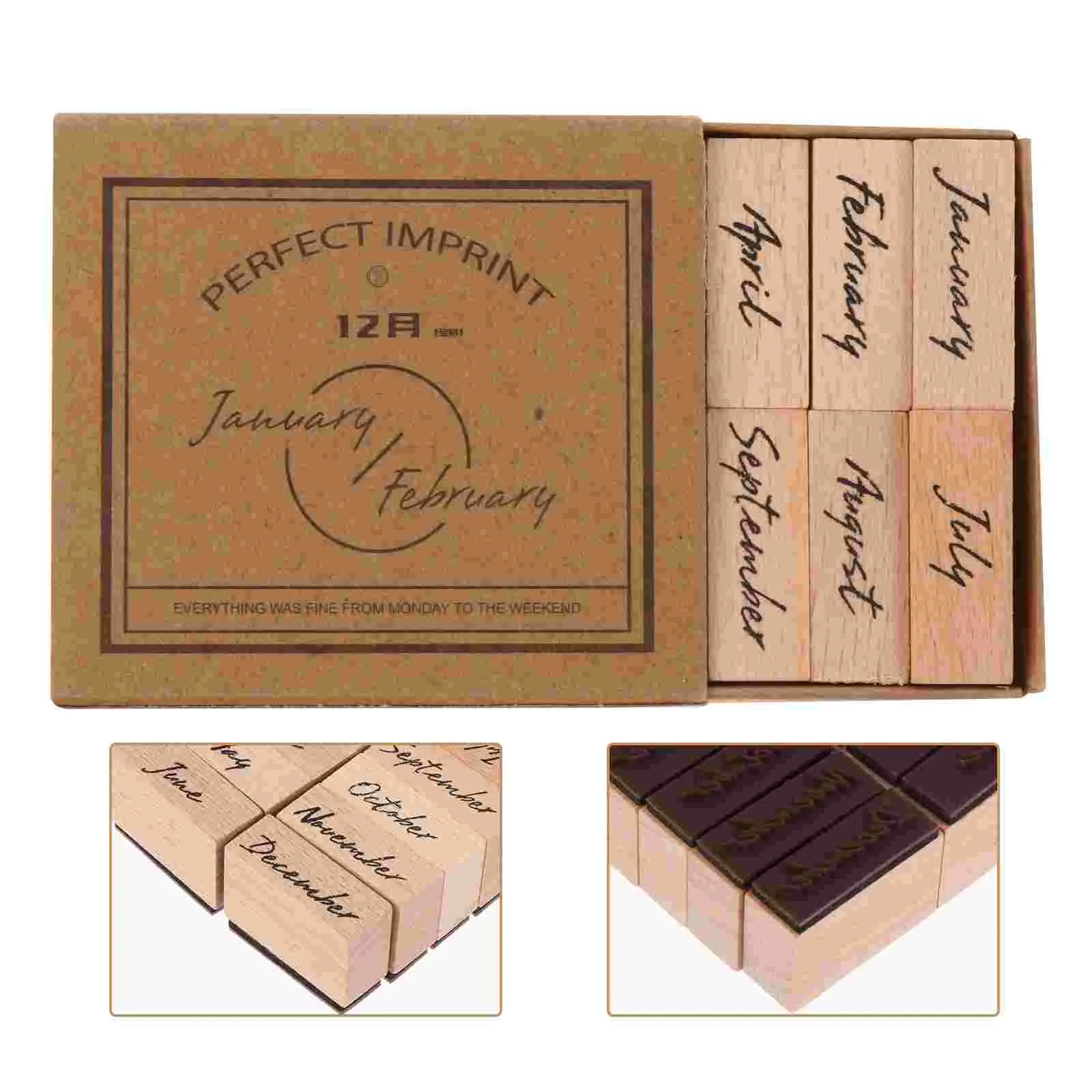 

Stamp Wooden Rubber Diary Diy Scrapbooking Planner Wood Stampers Crafting Set Month Vintage Making Album Number Months