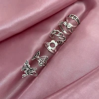 new vintage silver plated angel wings rings for women gothic punk steampunk dice butterfly skull ring sets party jewelry 2021