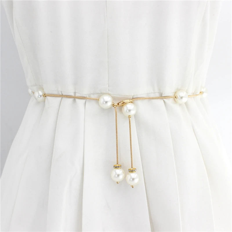 

1 шт. Элегантный женский жемчужный ремень с эластичной пряжкой ремень с жемчужной цепочкой женские ремни с кристаллами для платья для девоч...