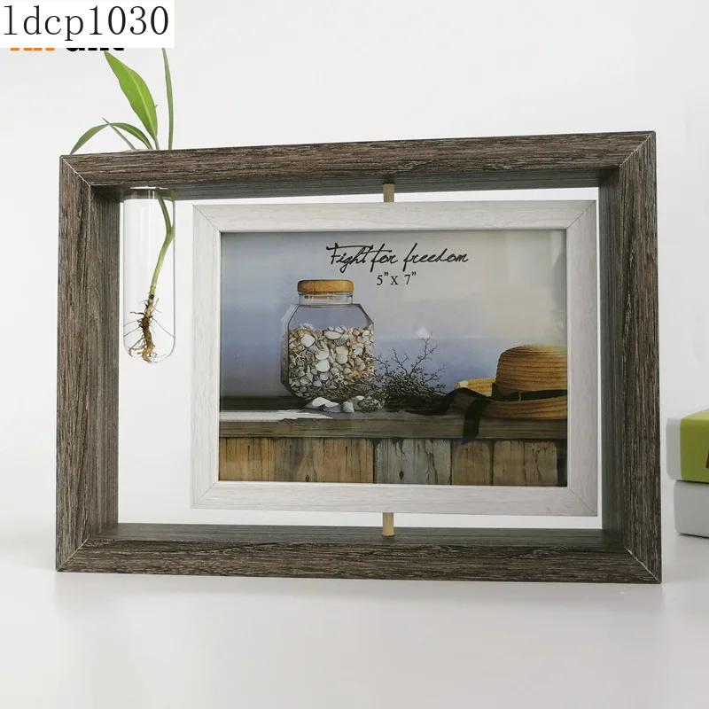 

Simple Hydroponic Wood Photo Frame Crafts Ornaments 7 Inch Double Mirror Photo Frame Birthday Gift Picture Frame