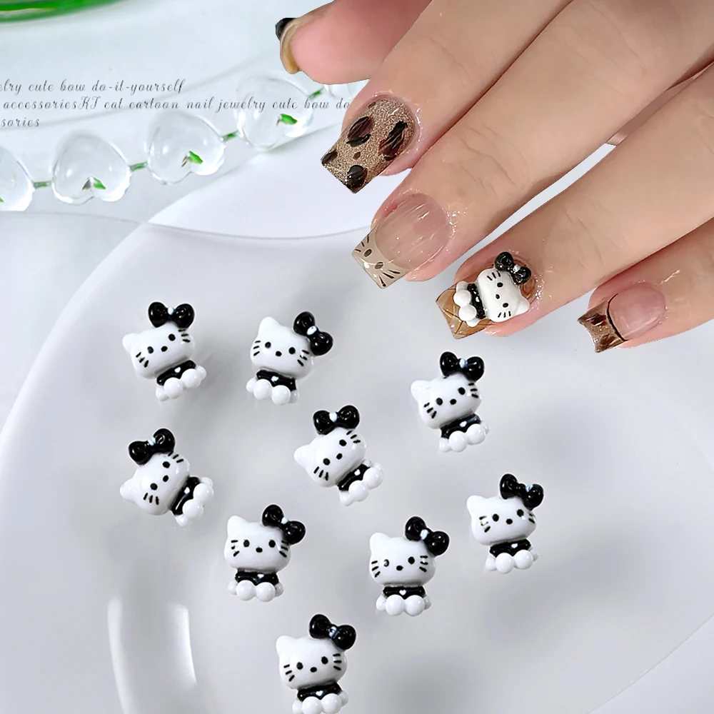 10 шт. черно-белые подвески для ногтей Hello Kitty Y2K 3D Kawaii Sanrio украшение в стиле