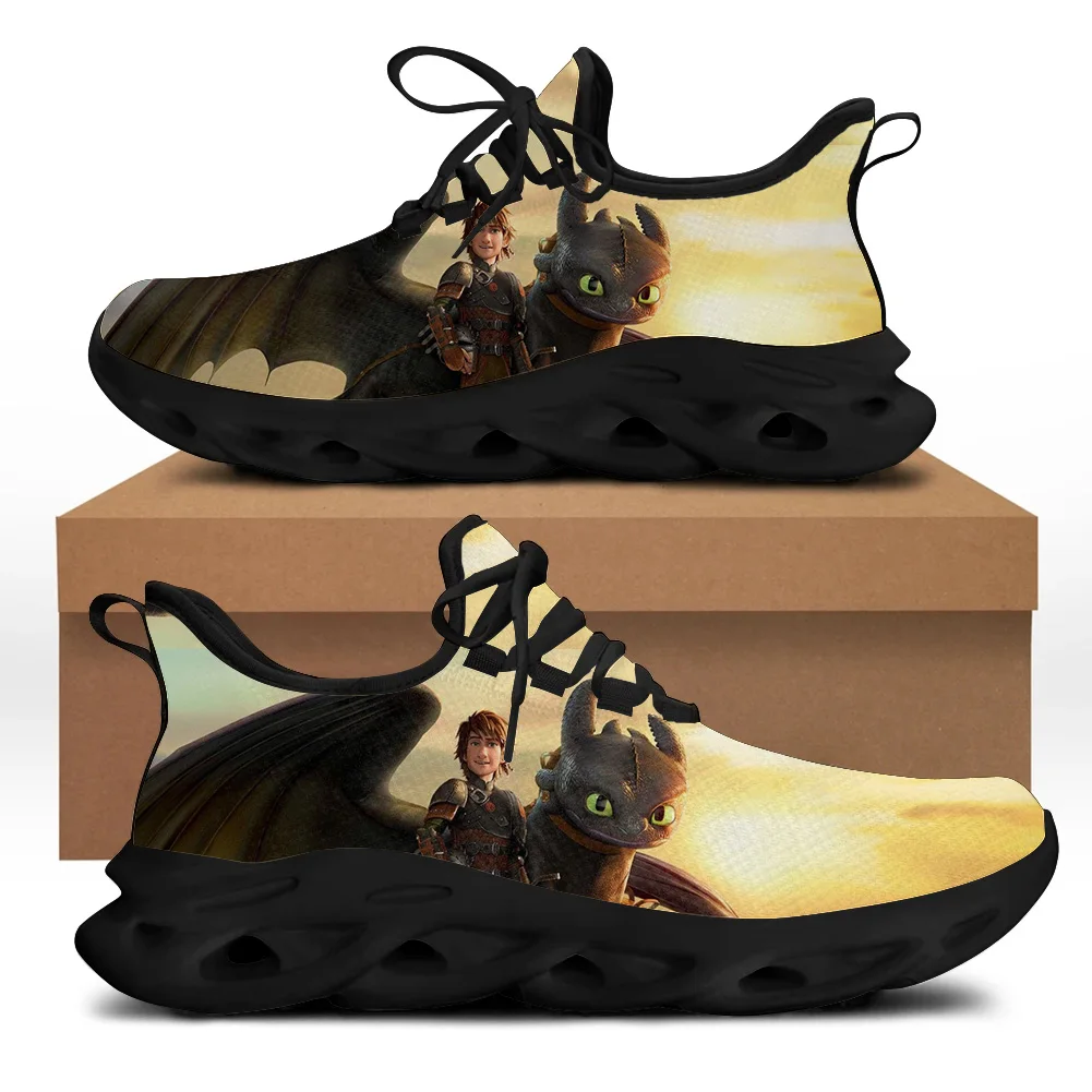 

INSTANTARTS Cartoon Anime Train Your Dragon Print Flats Shoes for Women Breathable Soft Sneakers Lace up Casual Platform Zapatos