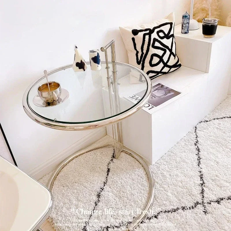 Простой Прозрачный подъемный журнальный столик круглый стол из нержавеющей