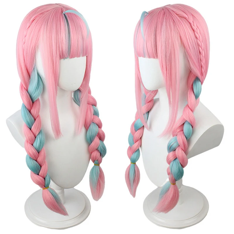 

XUANGUANG Synthetic Ombre Pink Blue Wig Anime Cosplay Wig With Bangs Two-color Natural Twist Ponytail Long Lolita Wig For Women