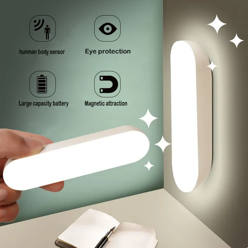 Smart  Motion Sensor Cabinet Light Wireless LED Night USB Rechargeable Stair Lamp for Bedroom Wardrobe Kitchen