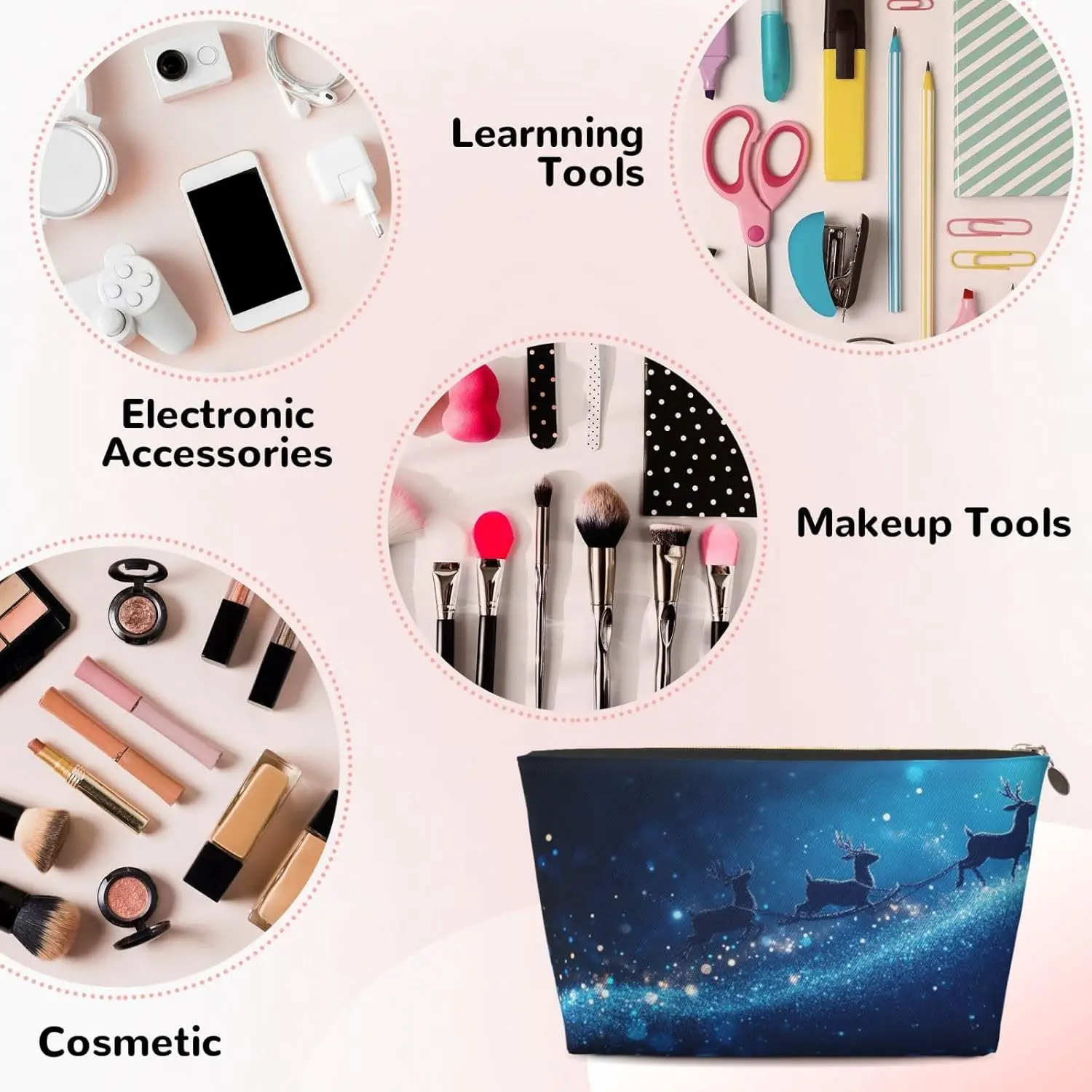 Косметичка Рождественский синий олень звезда косметичка дорожный органайзер