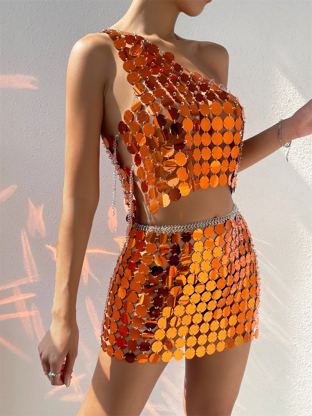 

Sexy Shiny Sequin Skirt Sets Metal Body Chain for Women Body Jewelry Party Club Dress Bikini Nightclub Accessories Festival Gift