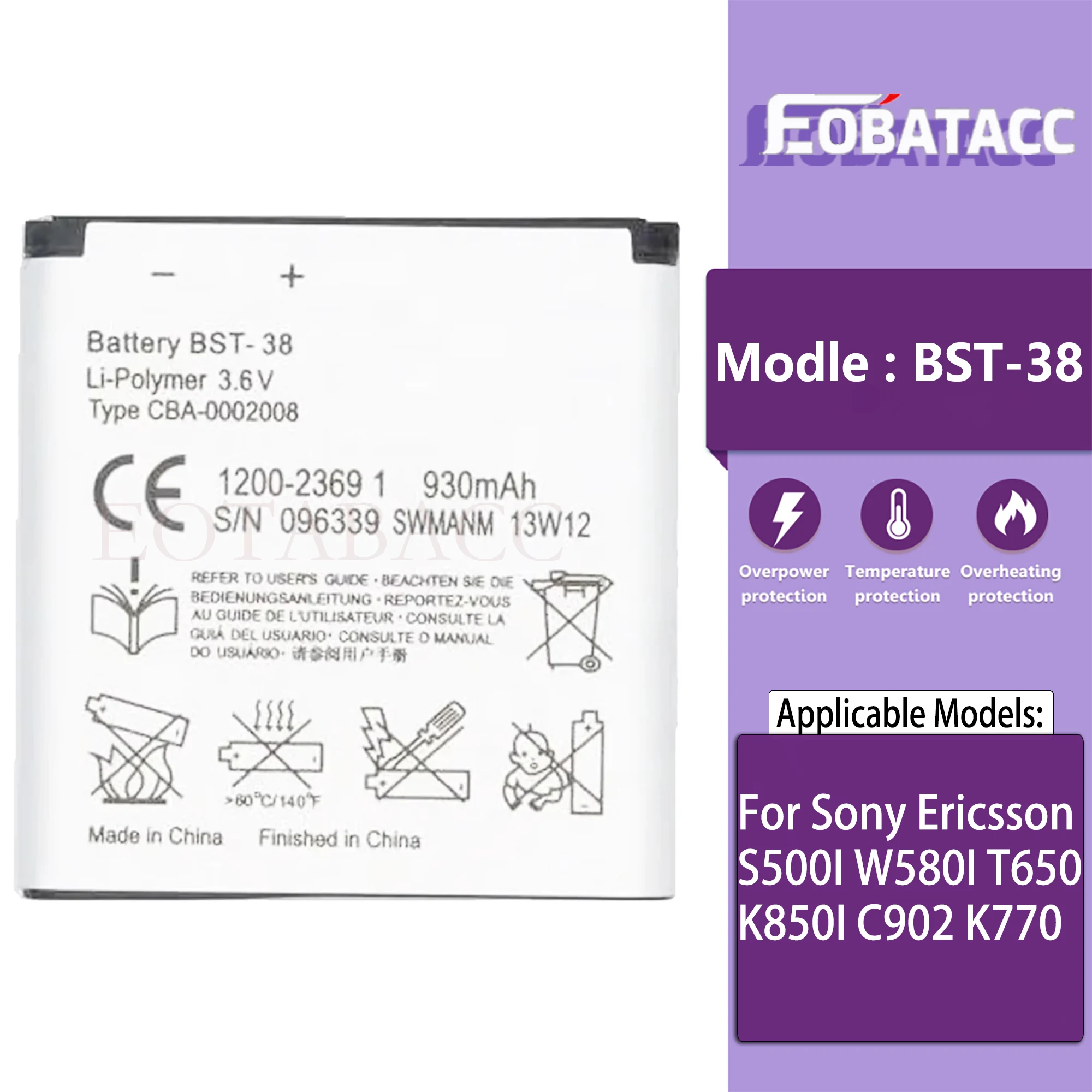 Новый 100% аккумулятор BST-38 для Sony Ericsson S500I W580I T650 K850I C902 K770 аккумуляторы телефонов